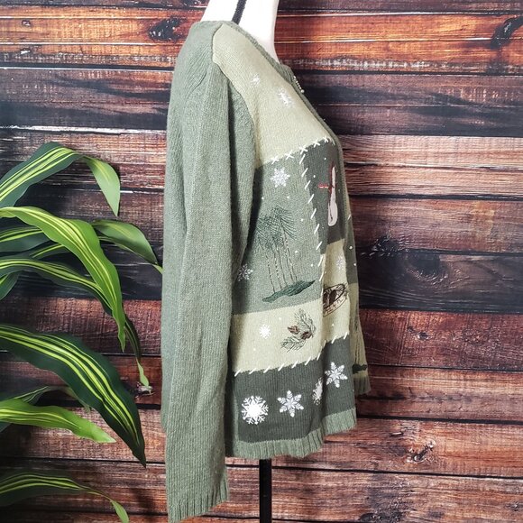 Croft & Barrow Sweater Size M Christmas Embroidered Holiday Ramie Silk Full Zip - Picture 4 of 11